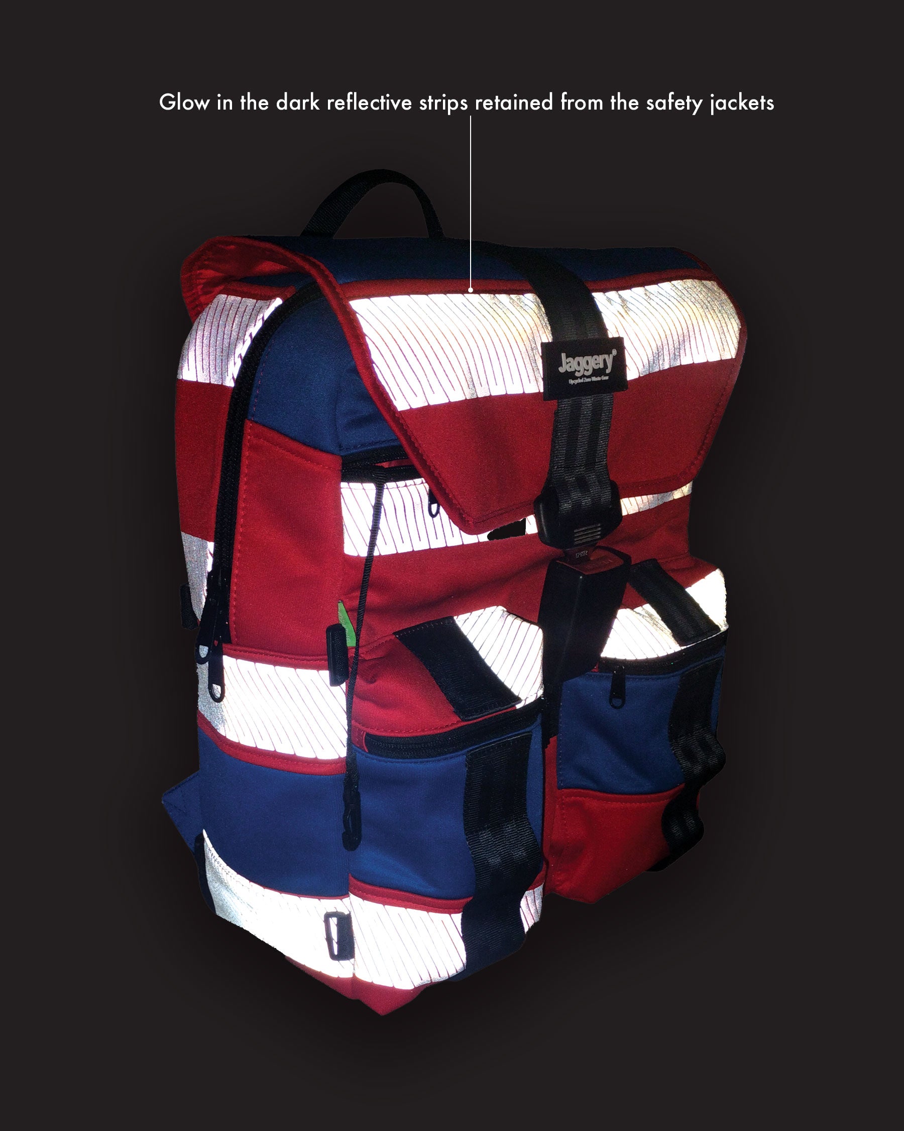 Stealth Backpack in Red and Blue Hi-Vis Safety Jackets with Car Seat Buckle