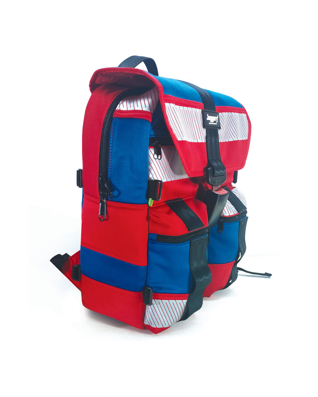Stealth Backpack in Red and Blue Hi-Vis Safety Jackets with Car Seat Buckle