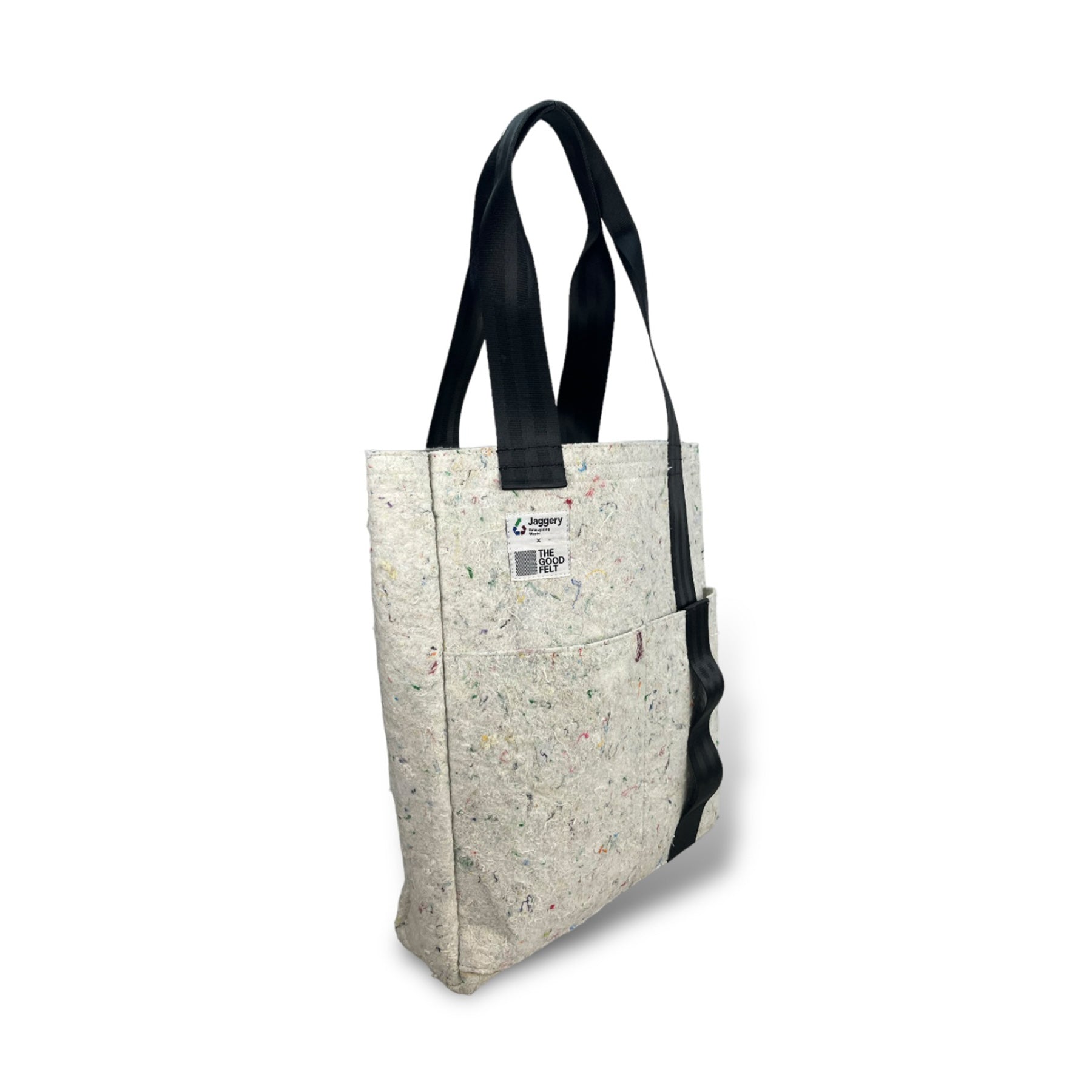 The Good Tote Bag in White Felt & Rescued Black Car Seat Belts