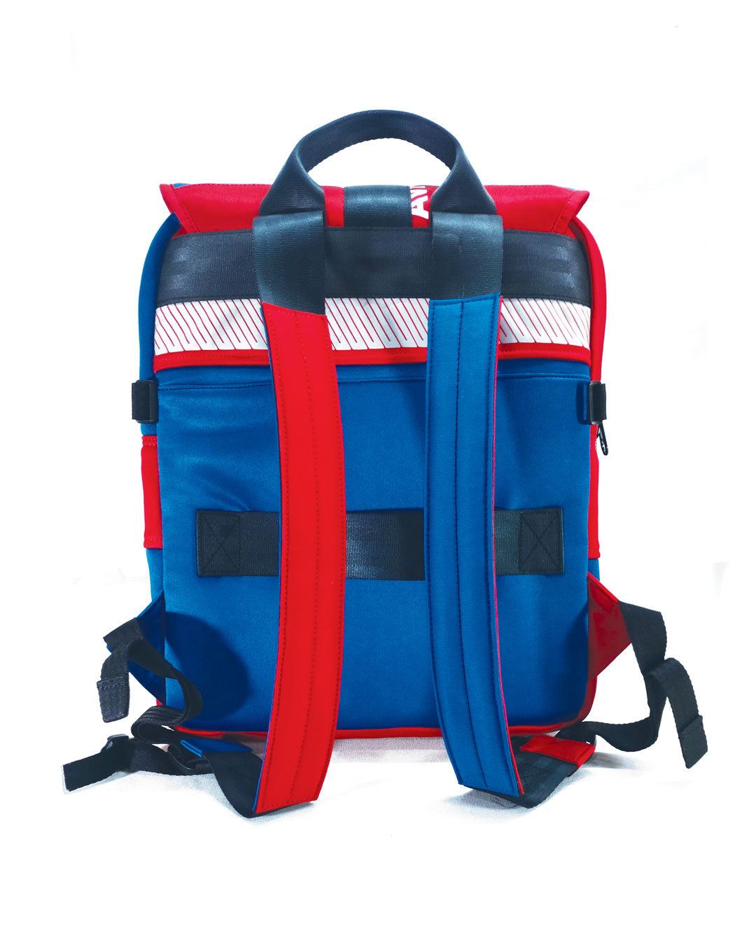 Stealth Backpack in Red and Blue Hi-Vis Safety Jackets with Car Seat Buckle