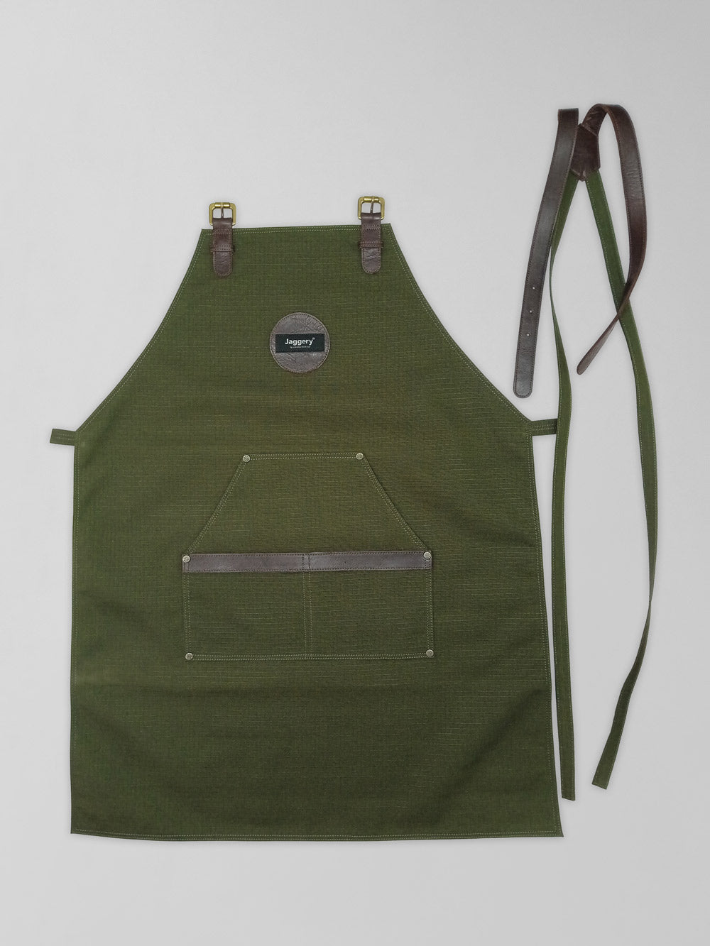 Eco Warrior Apron in Rescued Ex-Army Olive Green Canvas & Salvaged Nubuck