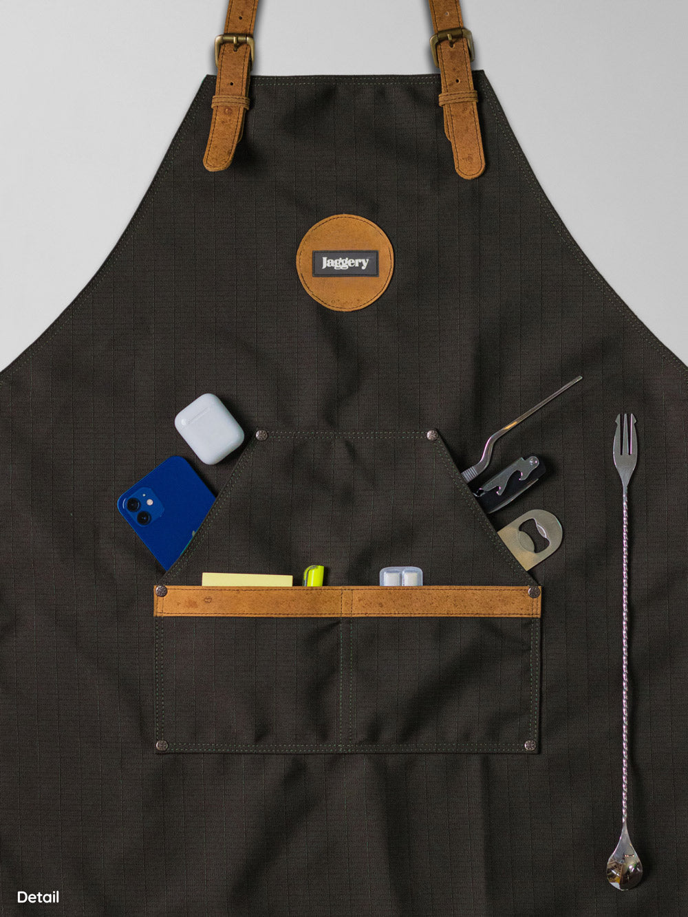 Eco Warrior Apron in Rescued Ex-Army Olive Green Canvas & Salvaged Nubuck