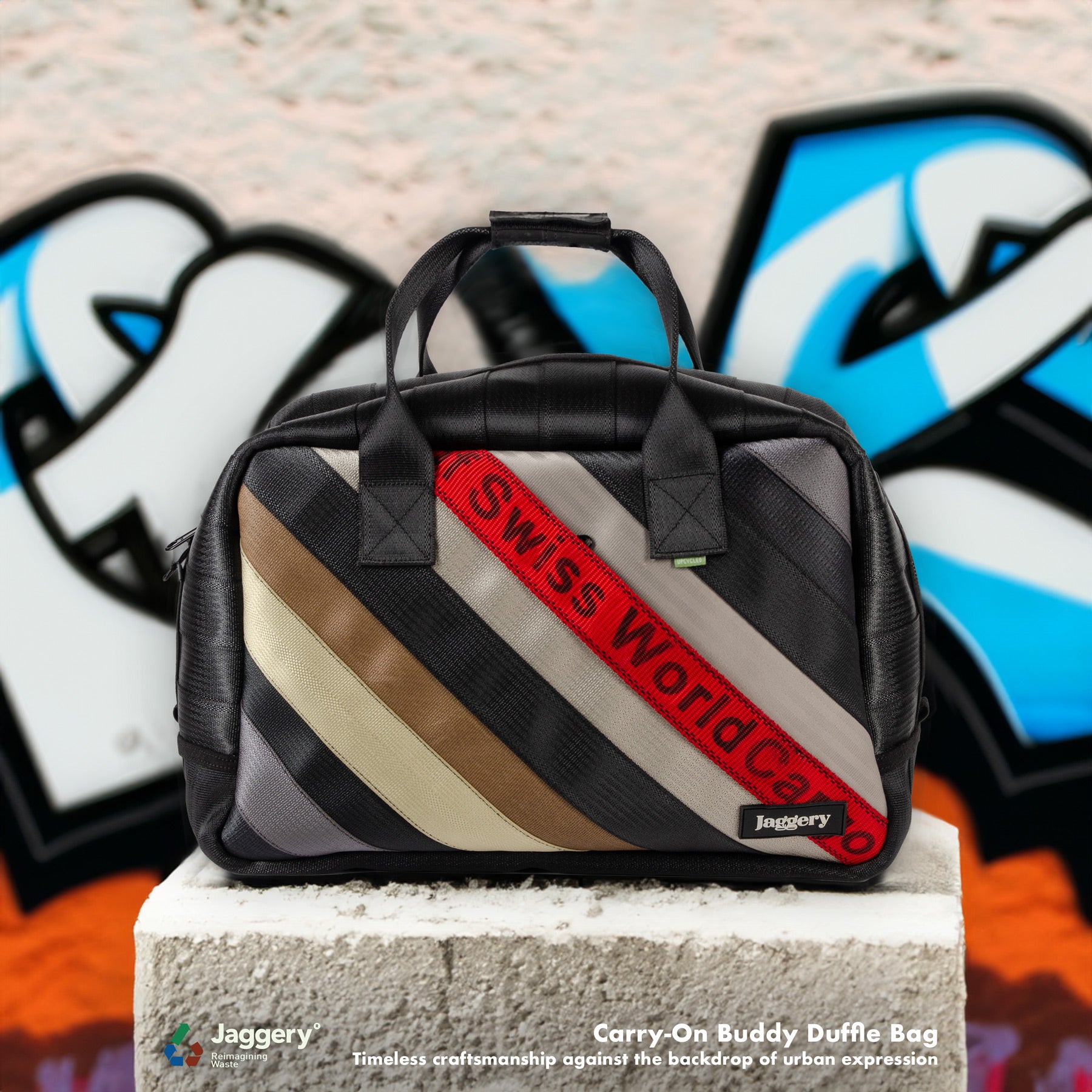 Museum of Fade Carry-On Buddy Duffle Bag in Ex-Cargo Belts and Rescued Car Seat Belts