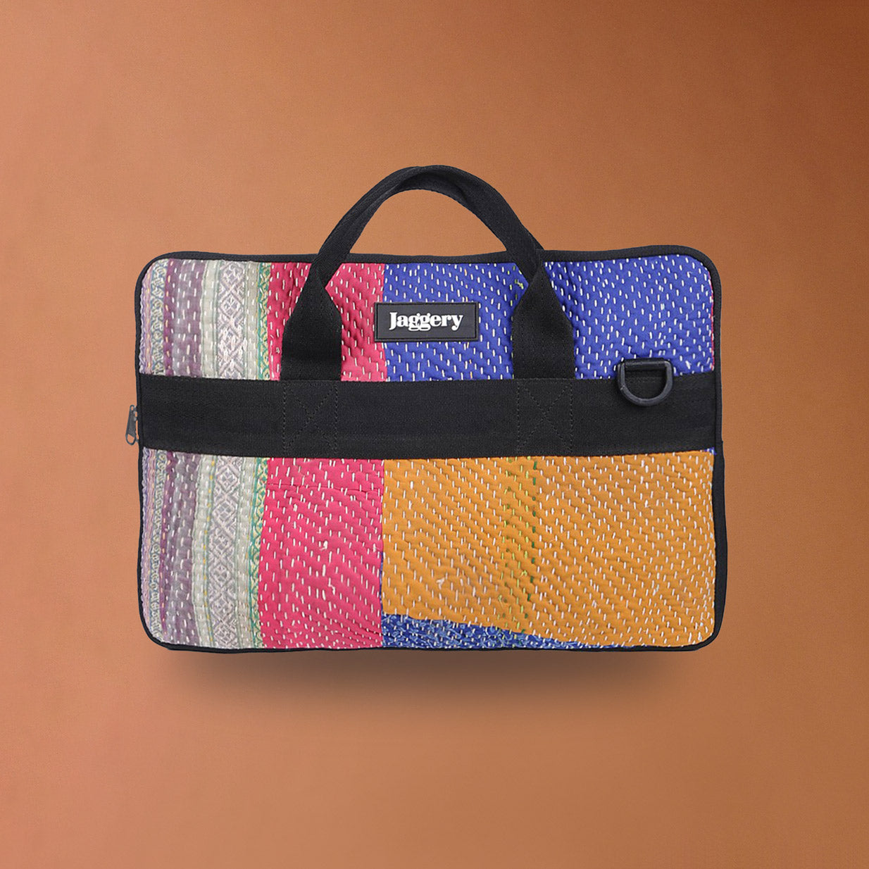 Punar Prayog Engulf 15" Laptop Sleeve in Vintage Kantha and Rescued Car Seat Belts