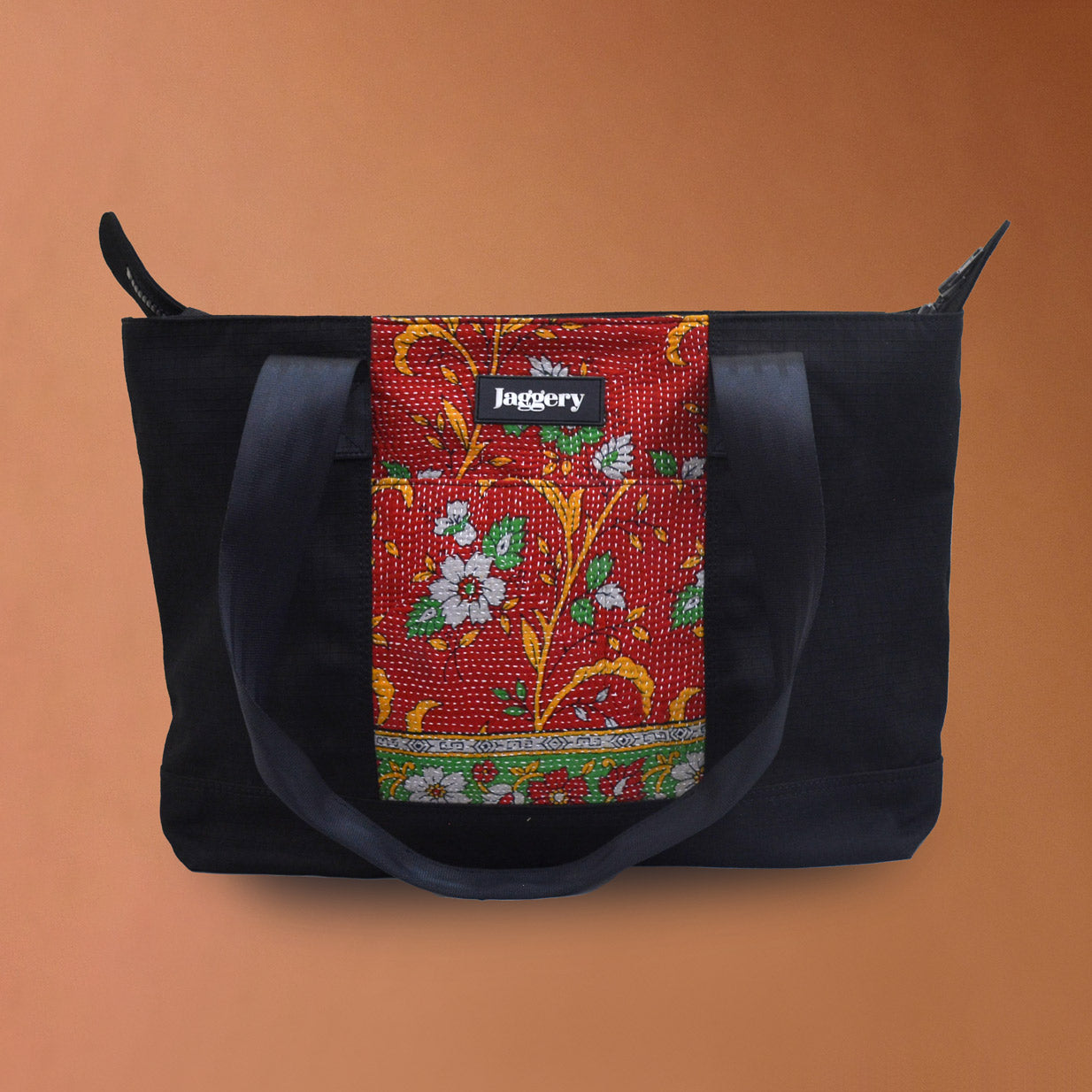 Punar Prayog Festival Tote in Ex-Army Black Canvas & Red Kantha