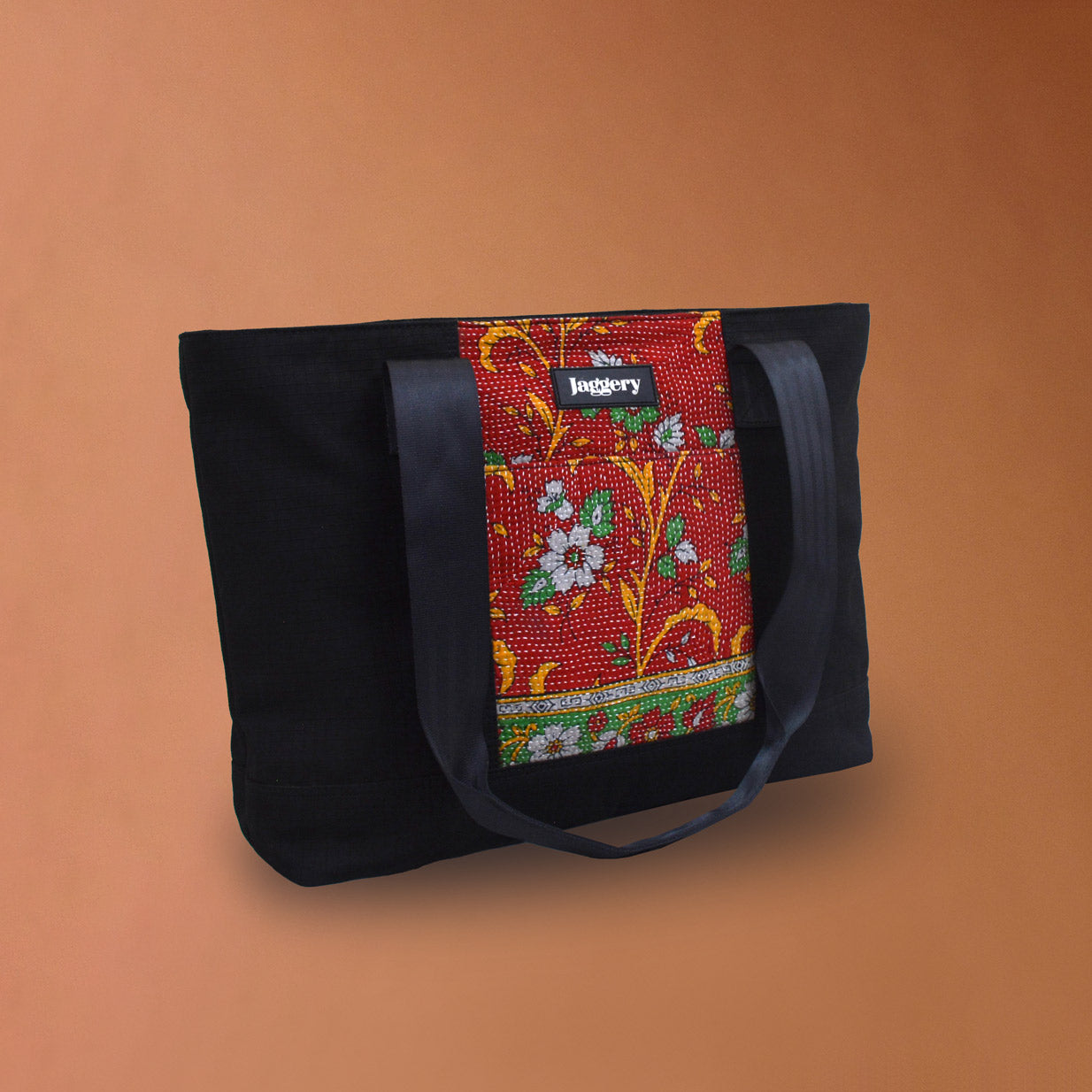 Punar Prayog Festival Tote in Ex-Army Black Canvas & Red Kantha