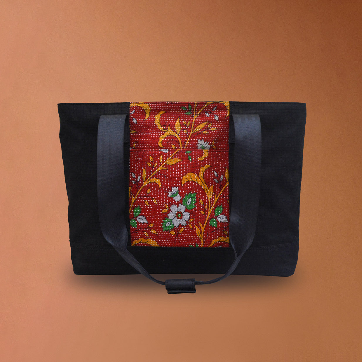Punar Prayog Festival Tote in Ex-Army Black Canvas & Red Kantha