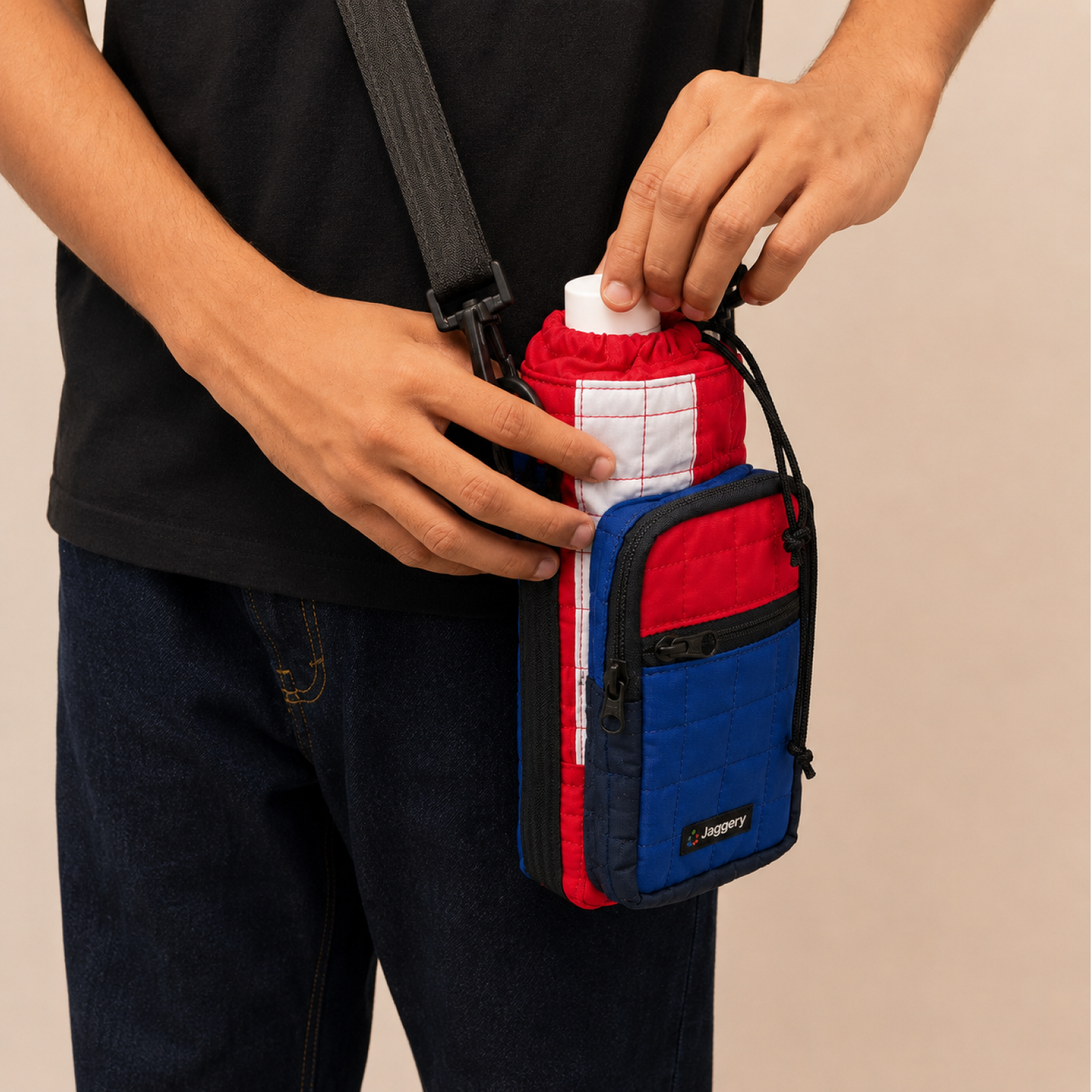 Dost Bottle Bag Quilted Red Blue