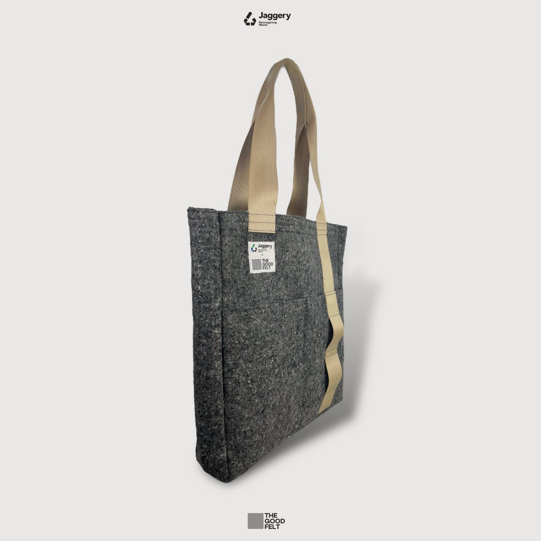 The Good Tote Bag in Grey Felt & Rescued Beige Car Seat Belts