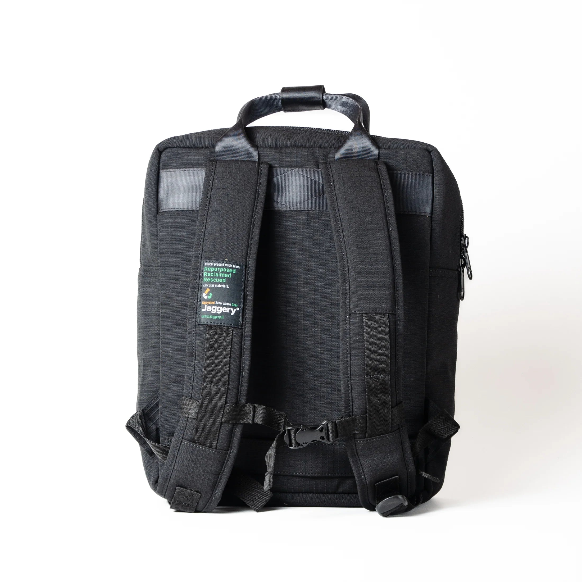 Pixel Backpack 15" in Rescued Black & White Car Seat Belts
