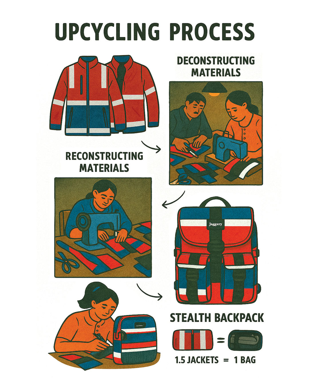 Stealth Backpack in Red and Blue Hi-Vis Safety Jackets with Car Seat Buckle