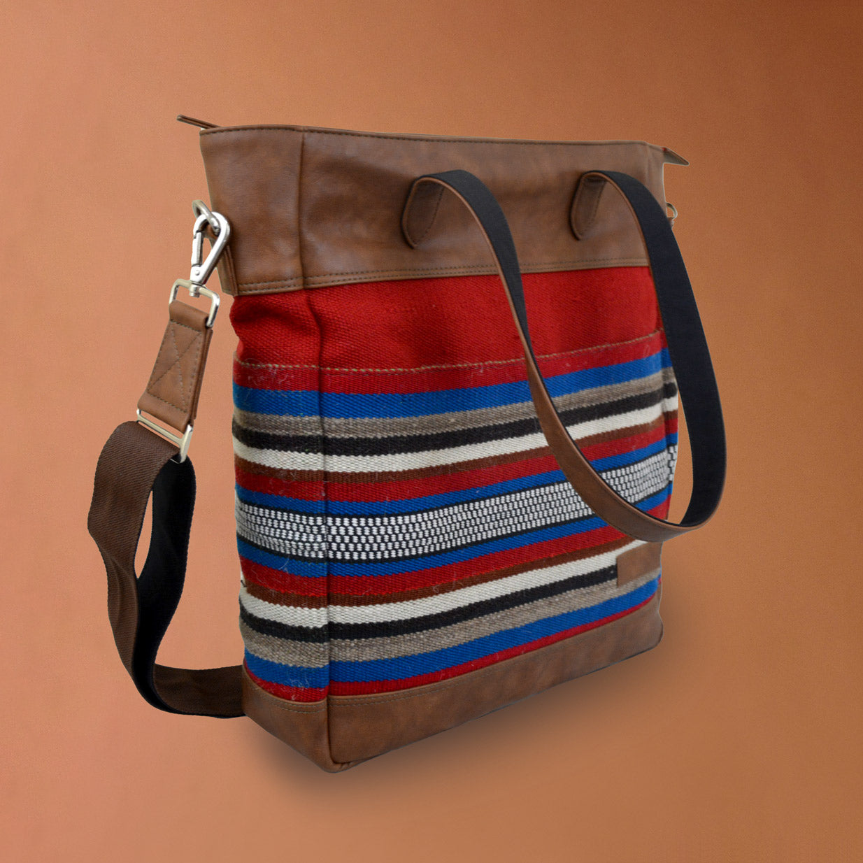 Punar Prayog Quintessential Tote Bag in Vegan Leather and Red Yak Wool Shawl (15")