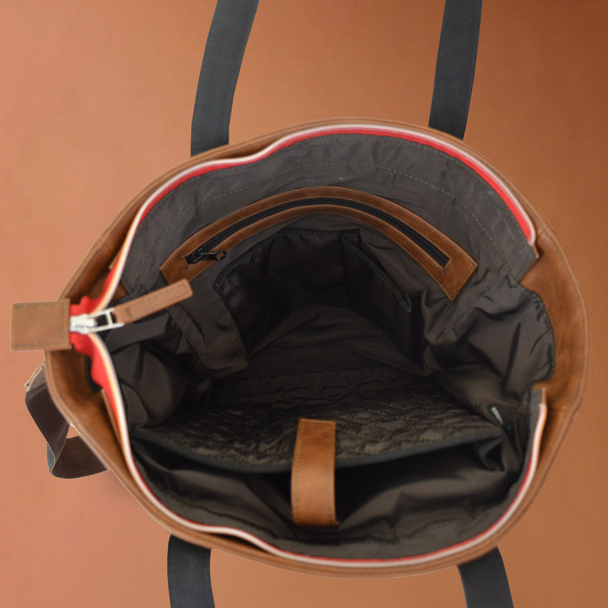 Punar Prayog Quintessential Tote Bag in Vegan Leather and Red Yak Wool Shawl (15")