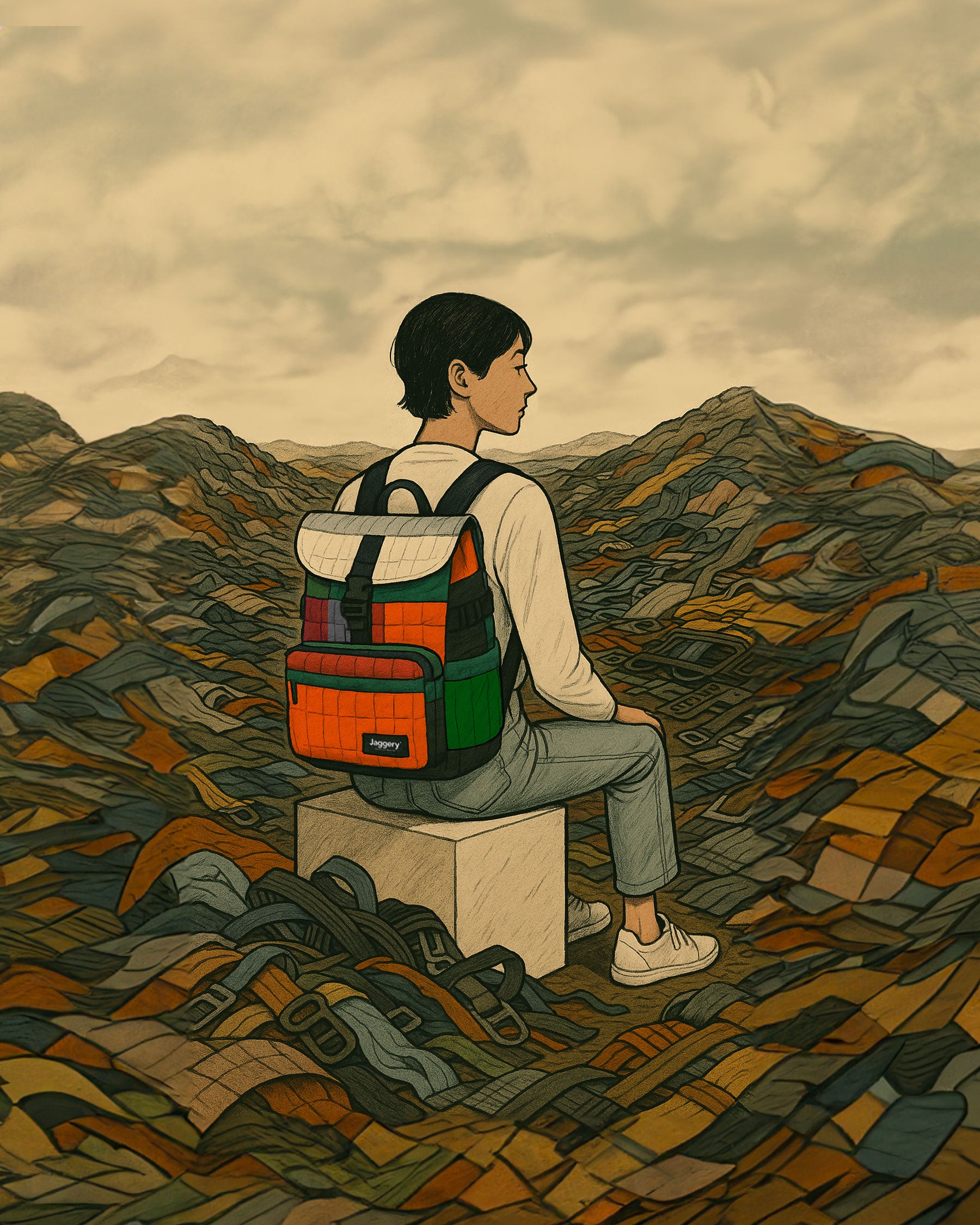 Signal One Backpack in Asymmetrical Patchwork Quilt (Ex-Hi-Vis Safety Jackets)