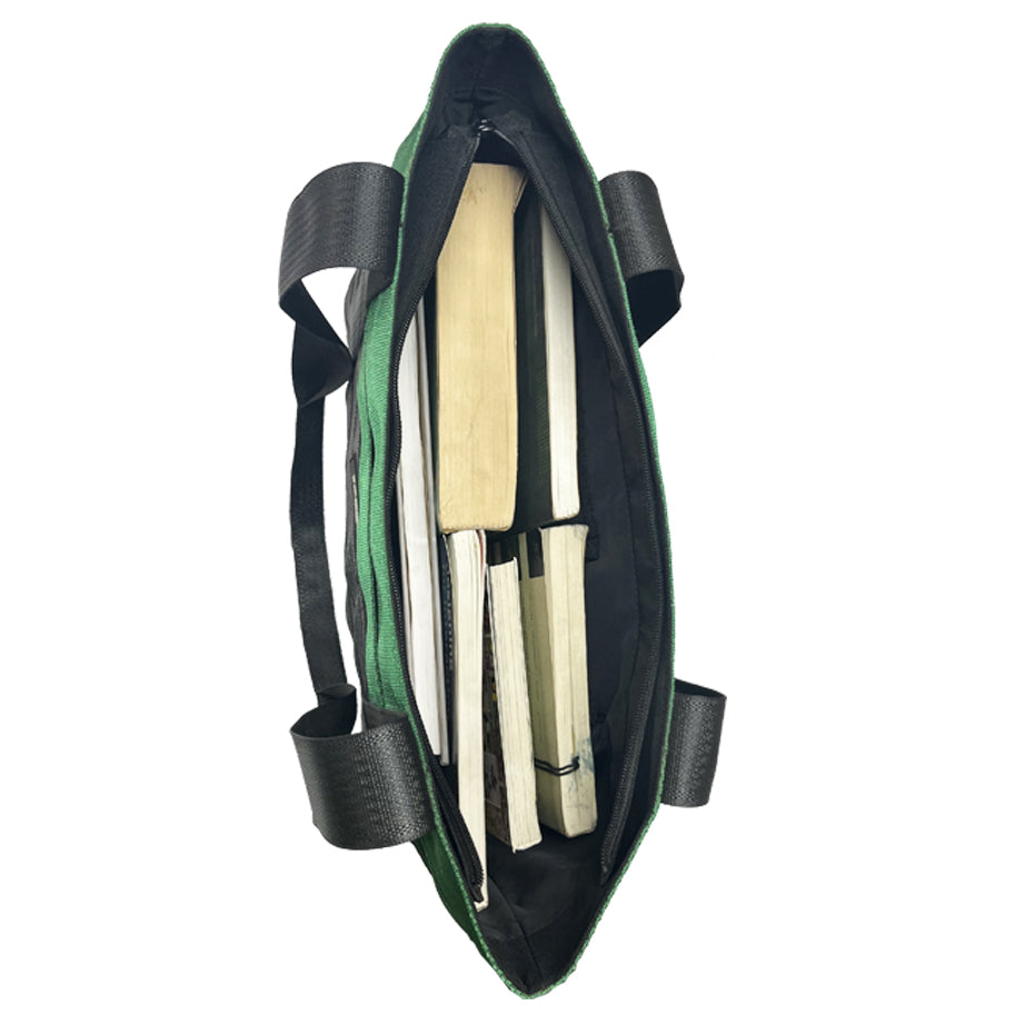Surplus Green & Black Tote Bag in Cargo Belts and Car Seat Belts