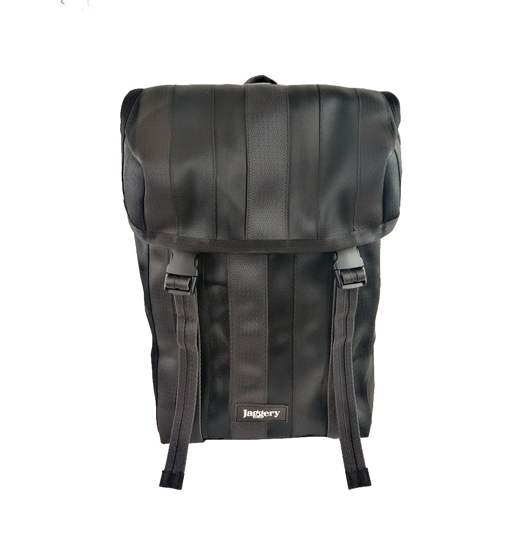 Noir Fausto Backpack in Rescued Car Seat Belts