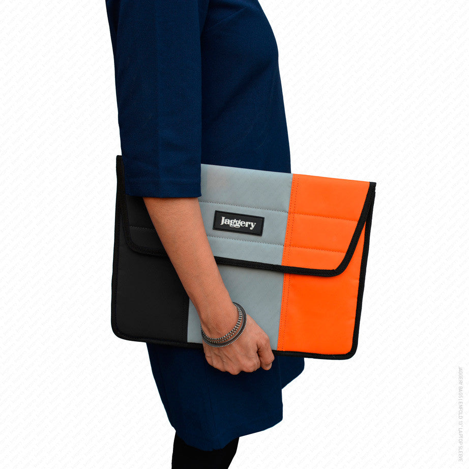 Enfold 13" Laptop Sleeve in Black, Grey and Orange