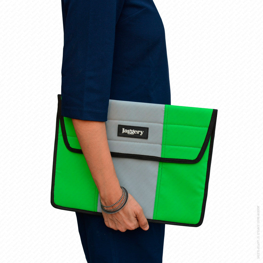 Enfold 13" Laptop Sleeve in Light Green and Grey