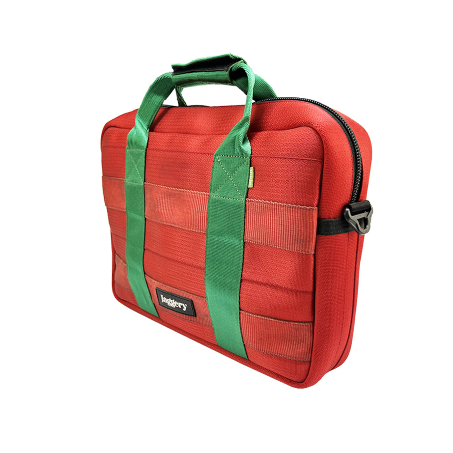 Portuguese Christmas Back Bencher's Bag in Red and Green Decommissioned Cargo belts [15" laptop bag]