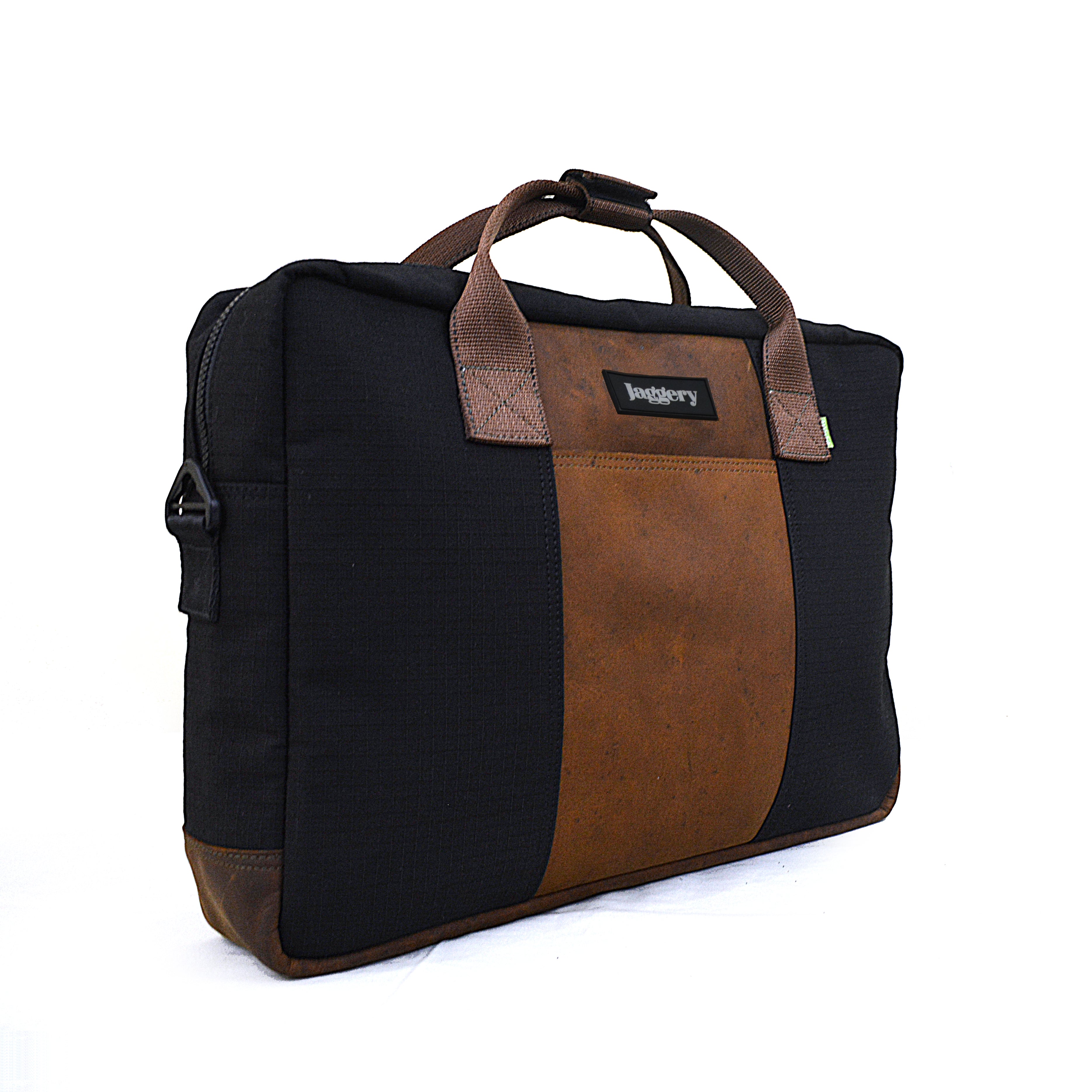 Black Cappuccino Co-founder's Bag in Black Canvas & Salvaged Nubuck [15" laptop bag]