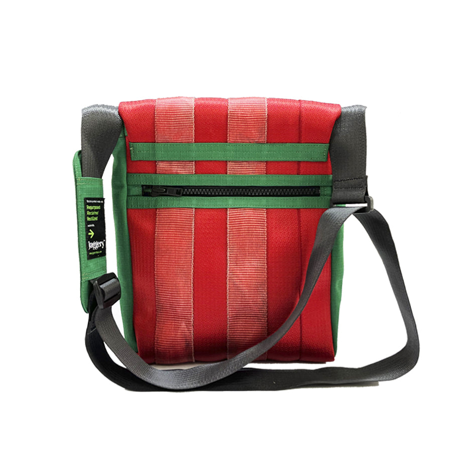 Portuguese Christmas Freelancer's Satchel Bag in Red & Green Decommissioned Cargo Belts