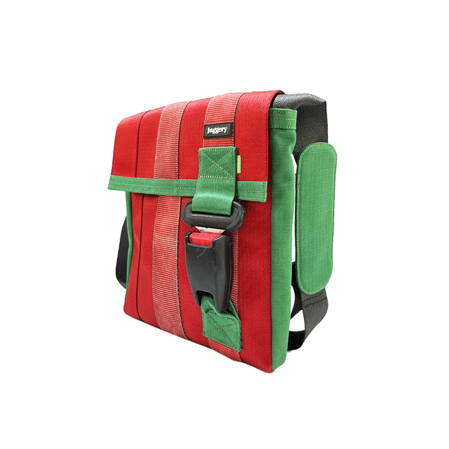 Portuguese Christmas Freelancer's Satchel Bag in Red & Green Decommissioned Cargo Belts
