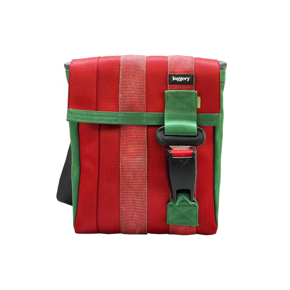 Portuguese Christmas Freelancer's Satchel Bag in Red & Green Decommissioned Cargo Belts