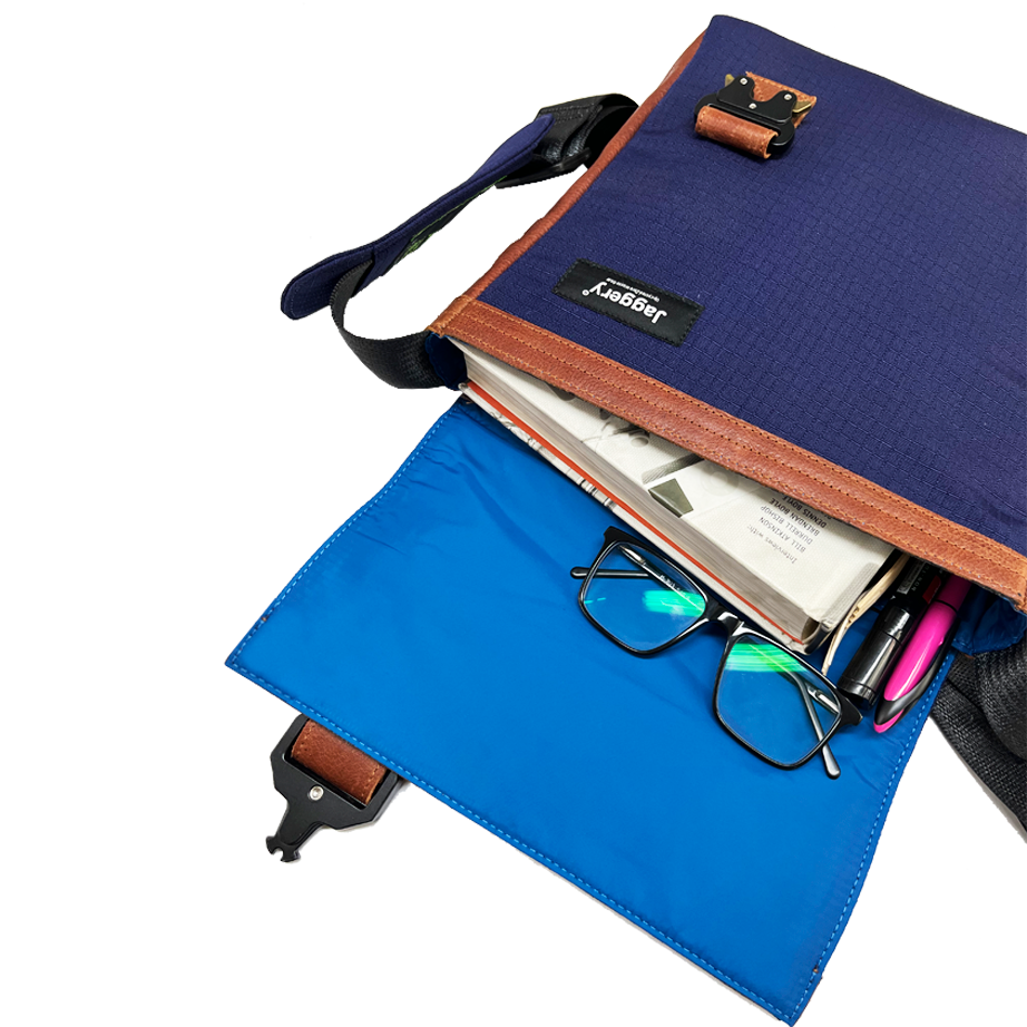 Freelancer's Satchel Bag in Blue Canvas & Salvaged Leather