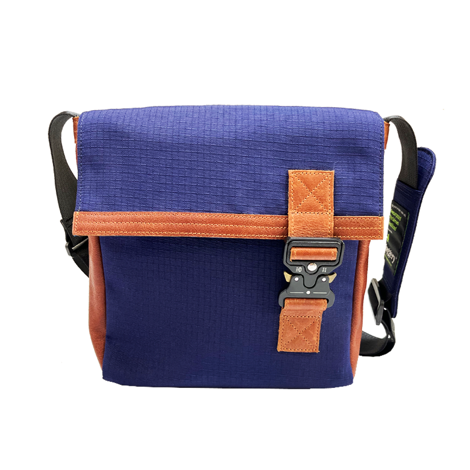 Freelancer's Satchel Bag in Blue Canvas & Salvaged Leather