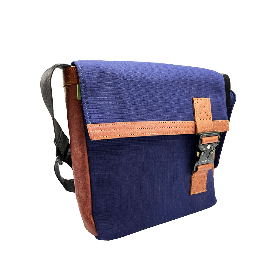 Freelancer's Satchel Bag in Blue Canvas & Salvaged Leather