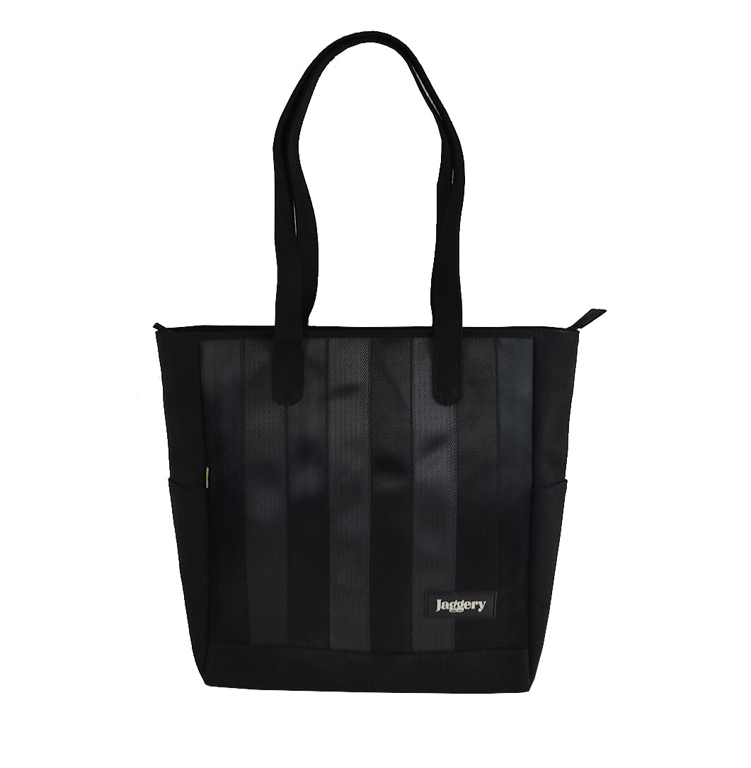 Noir Marlini Tote in Rescued Car Seat Belts