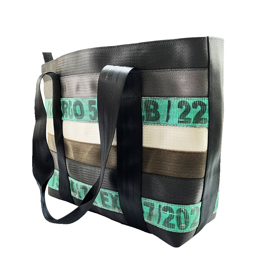 Heryana Surplus Tote in Green Ex-Cargo & Rescued Car Seat Belts