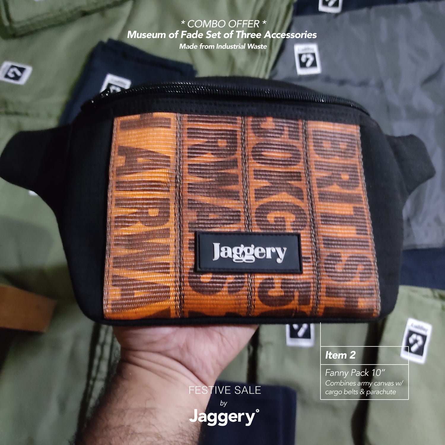 Combo Offer: Fanny Pack, Essentials Tube and Card Wallet in Cargo Belts, Car Seat Belts and Army Canvas