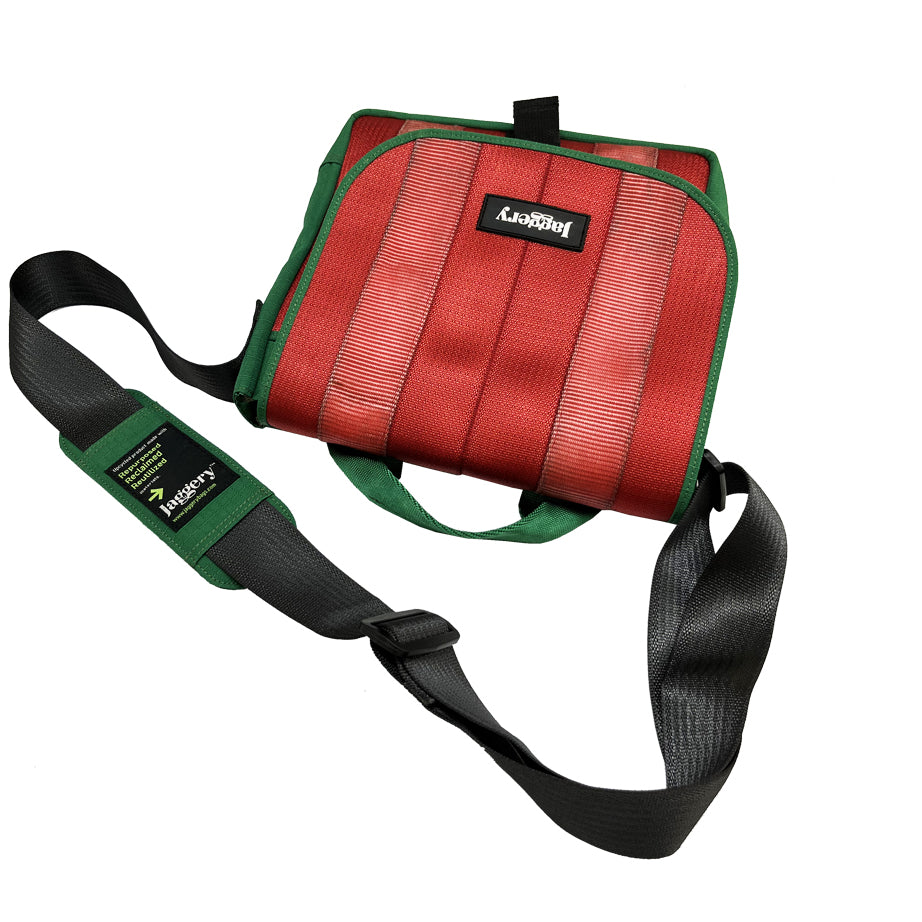 Portuguese Christmas Satchel Unisex in Red & Green Decommissioned Cargo Belts [10" bag]
