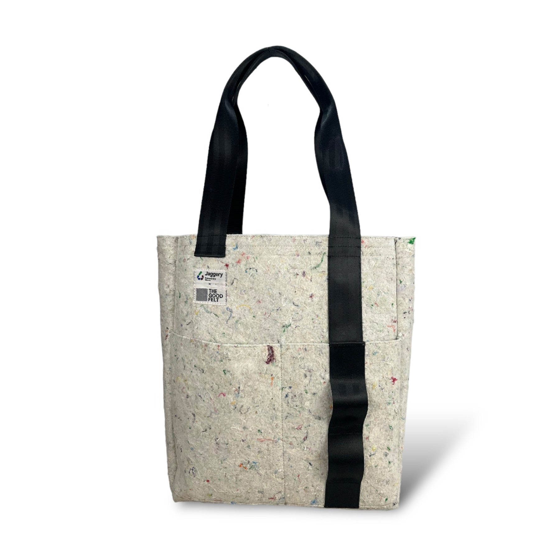 The Good Tote Bag in White Felt & Rescued Black Car Seat Belts