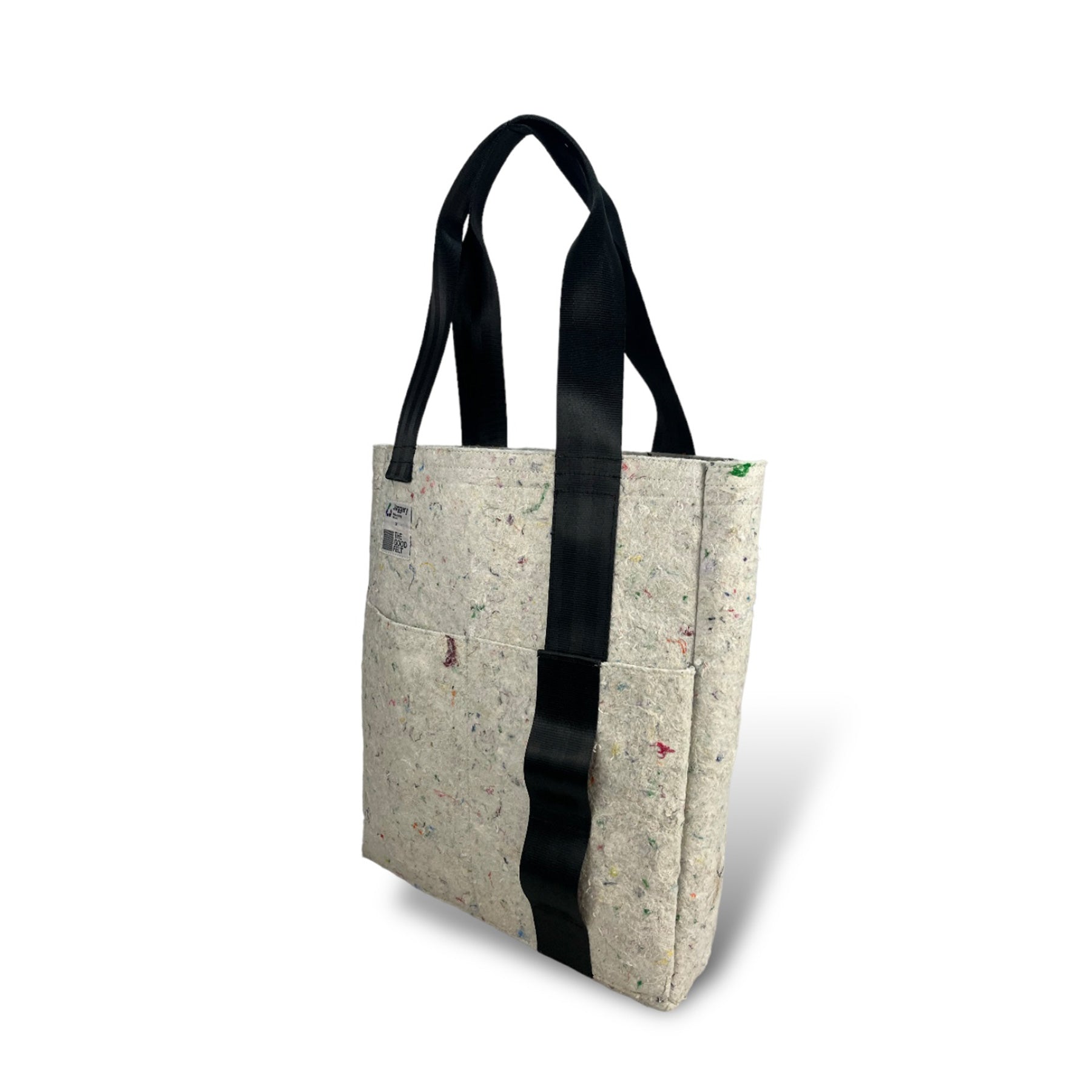 The Good Tote Bag in White Felt & Rescued Black Car Seat Belts