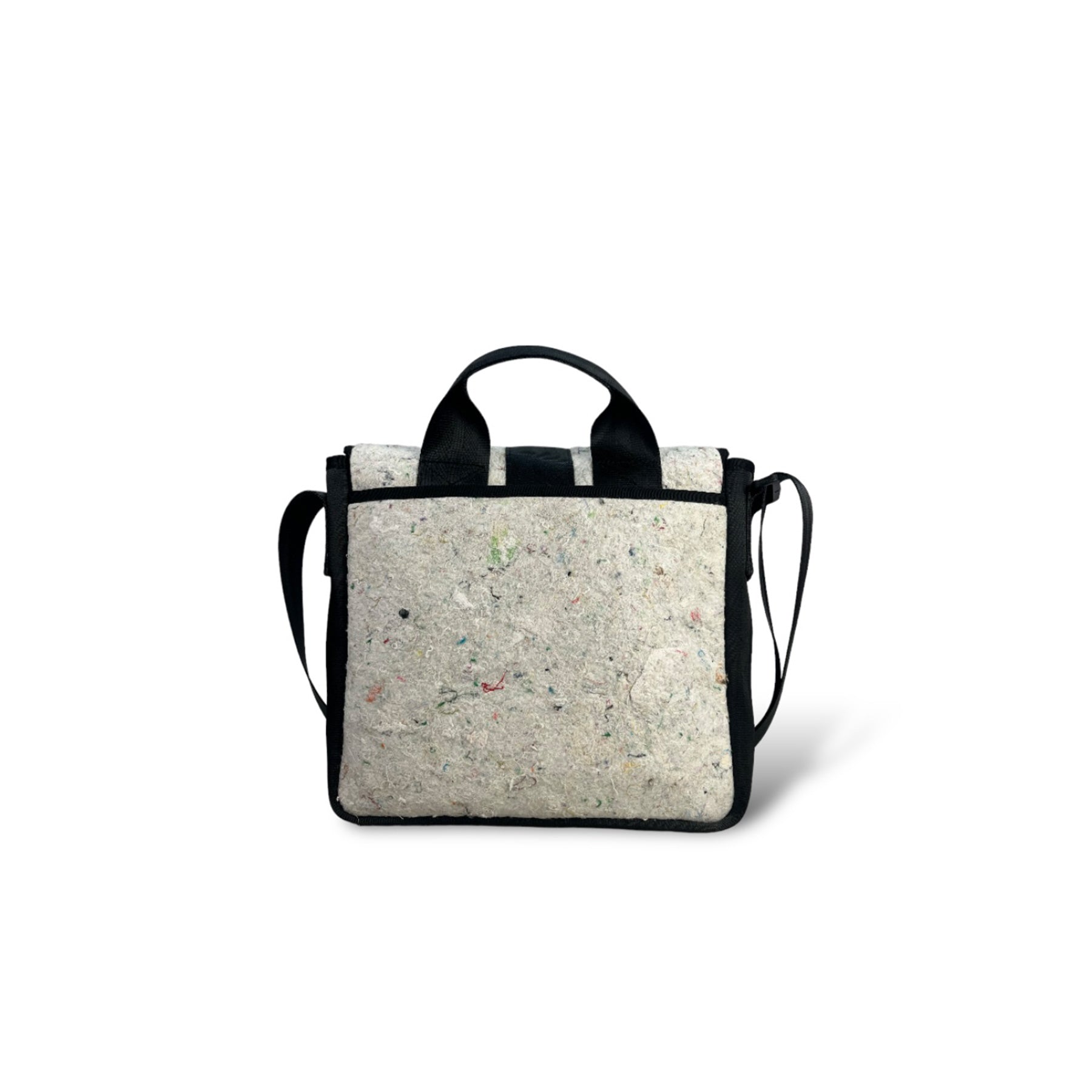 The Good Satchel in White Felt and Rescued Black Car Seat Belts [10" Cafe Bag]