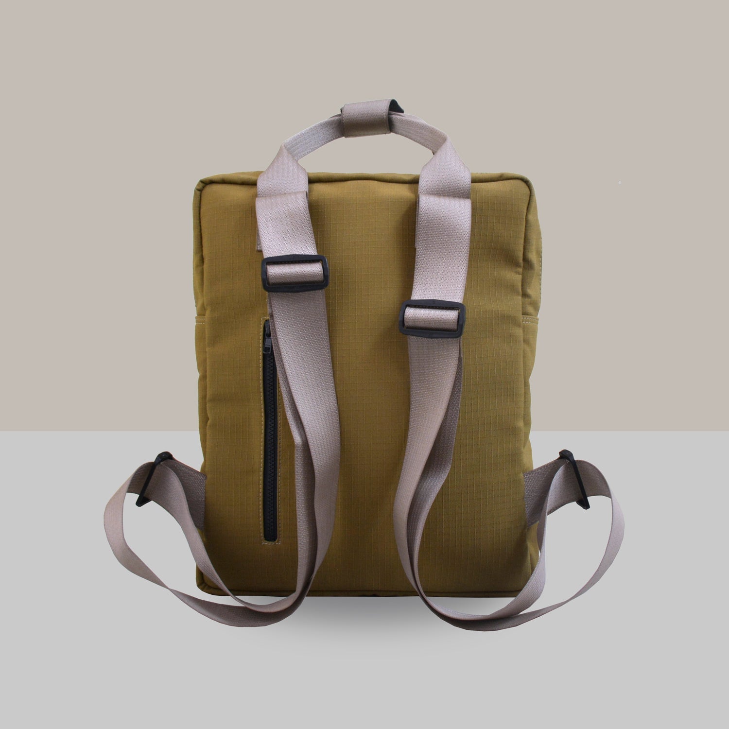 Arrive Upcycled Backpack in Beige Car Seat Belts and Khaki Canvas [15"laptop bag]