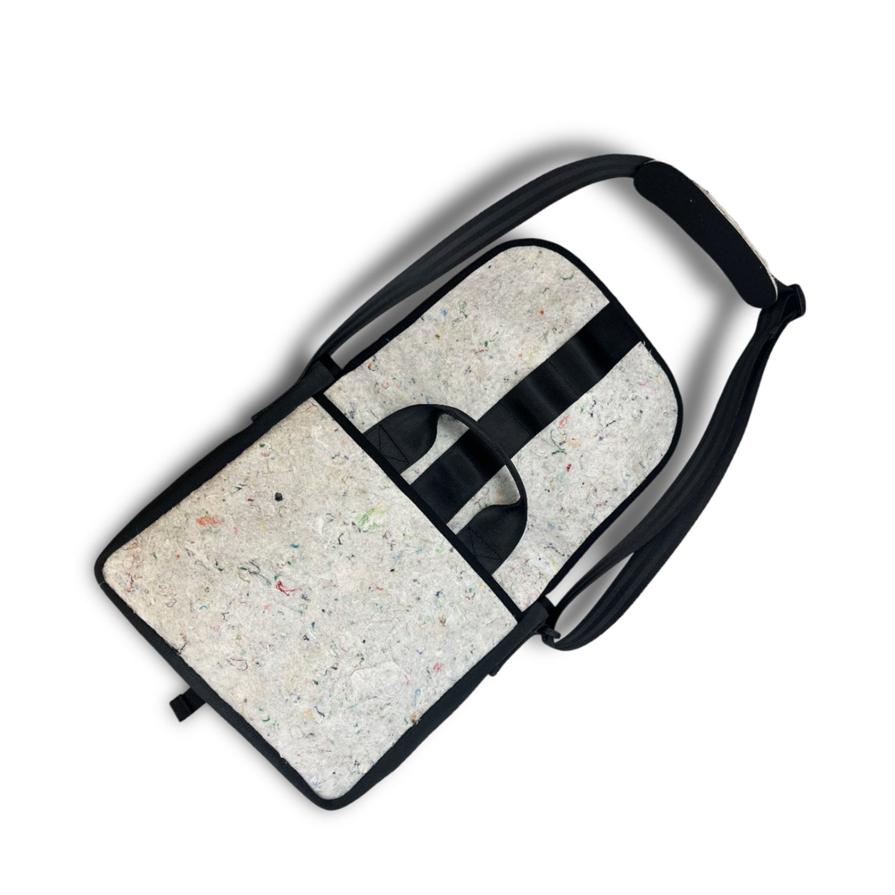 The Good Satchel in White Felt and Rescued Black Car Seat Belts [10" Cafe Bag]