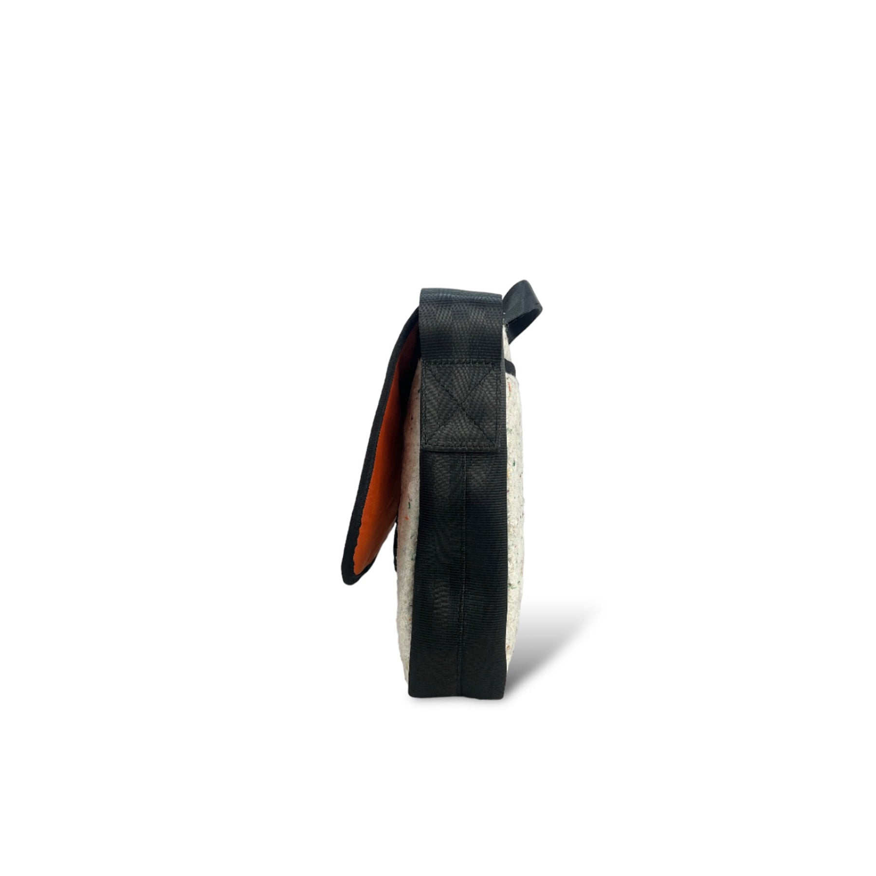 The Good Satchel in White Felt and Rescued Black Car Seat Belts [10" Cafe Bag]