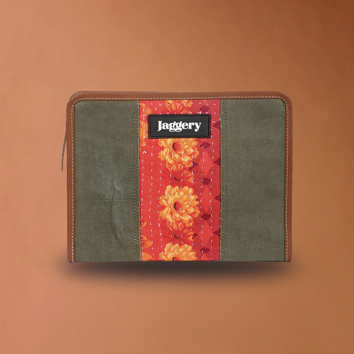 Punar Prayog A5 Organizer in Ex-Army Olive Green Canvas and Kantha [Moleskine Diary]