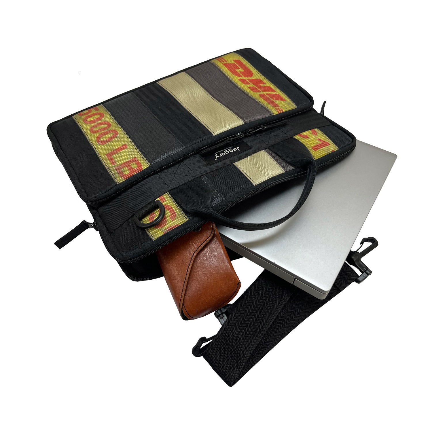 Museum of Fade Agent of Change Slim 13" Laptop Bag in Ex-Cargo Belts & Rescued Car Seat Belts