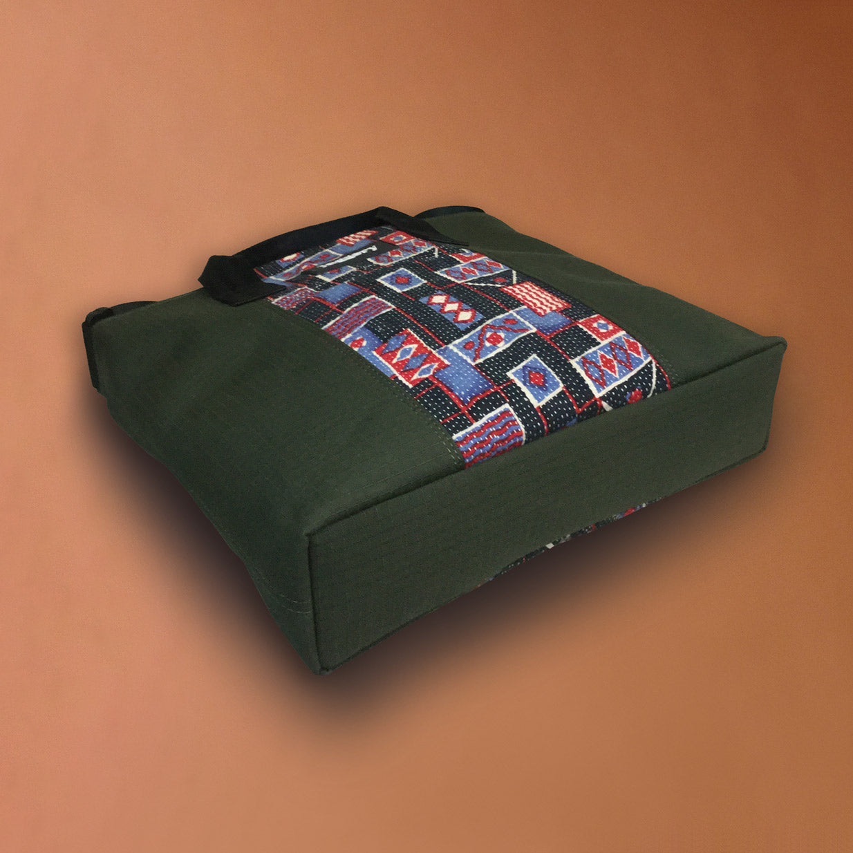 Punar Prayog Chota Messenger Bag in Ex-Army Olive Green Canvas & Kantha [add on bag]
