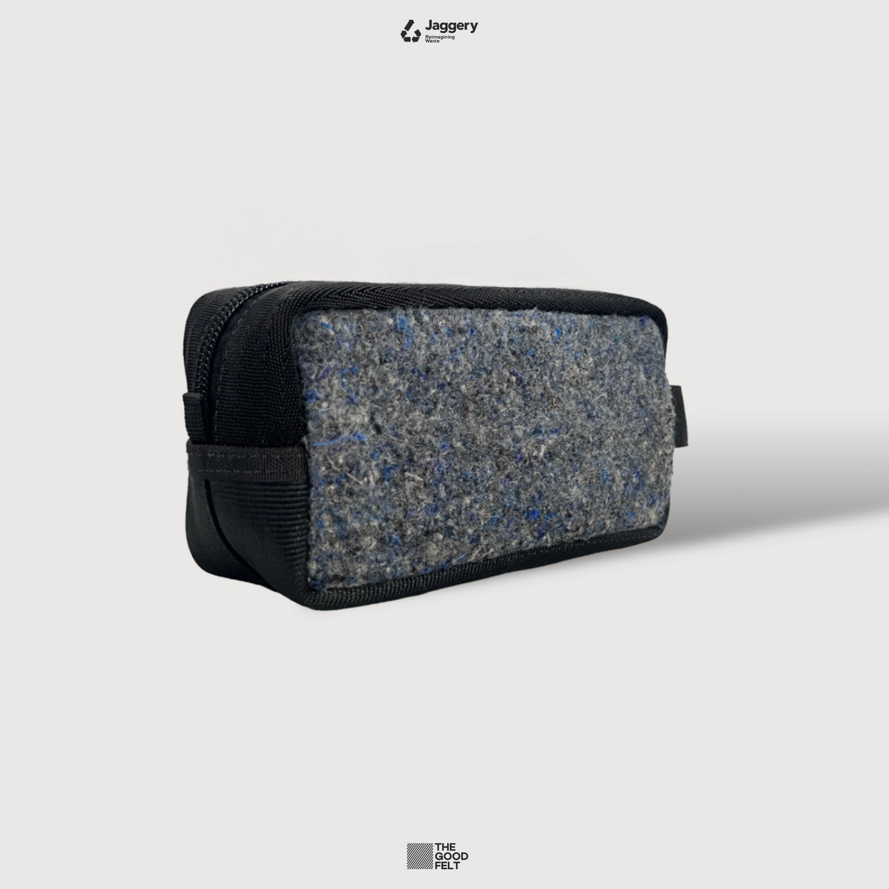 The Good Dopp Kit in Grey Felt and Rescued Black Seat Belts
