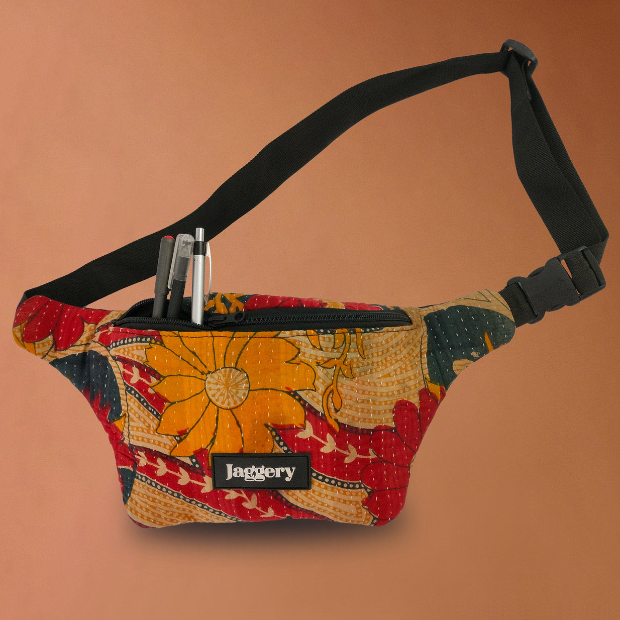 Punar Prayog Cross Body Bag in Kantha, Ex-Army Canvas and Rescued Car Seat Belts