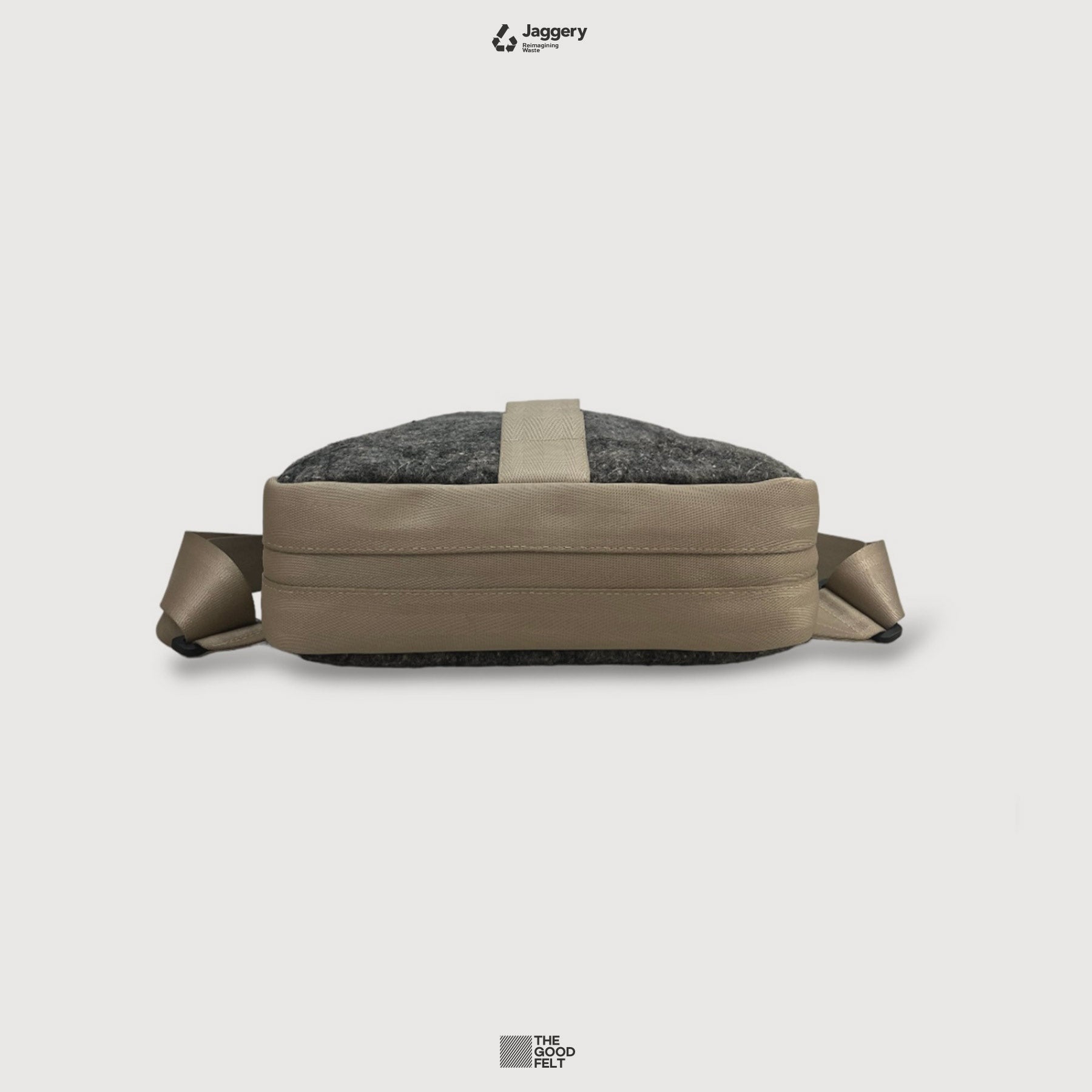 The Good Backpack in Grey Felt and Rescued  Beige Car Seat Belts [15" laptop Bag]