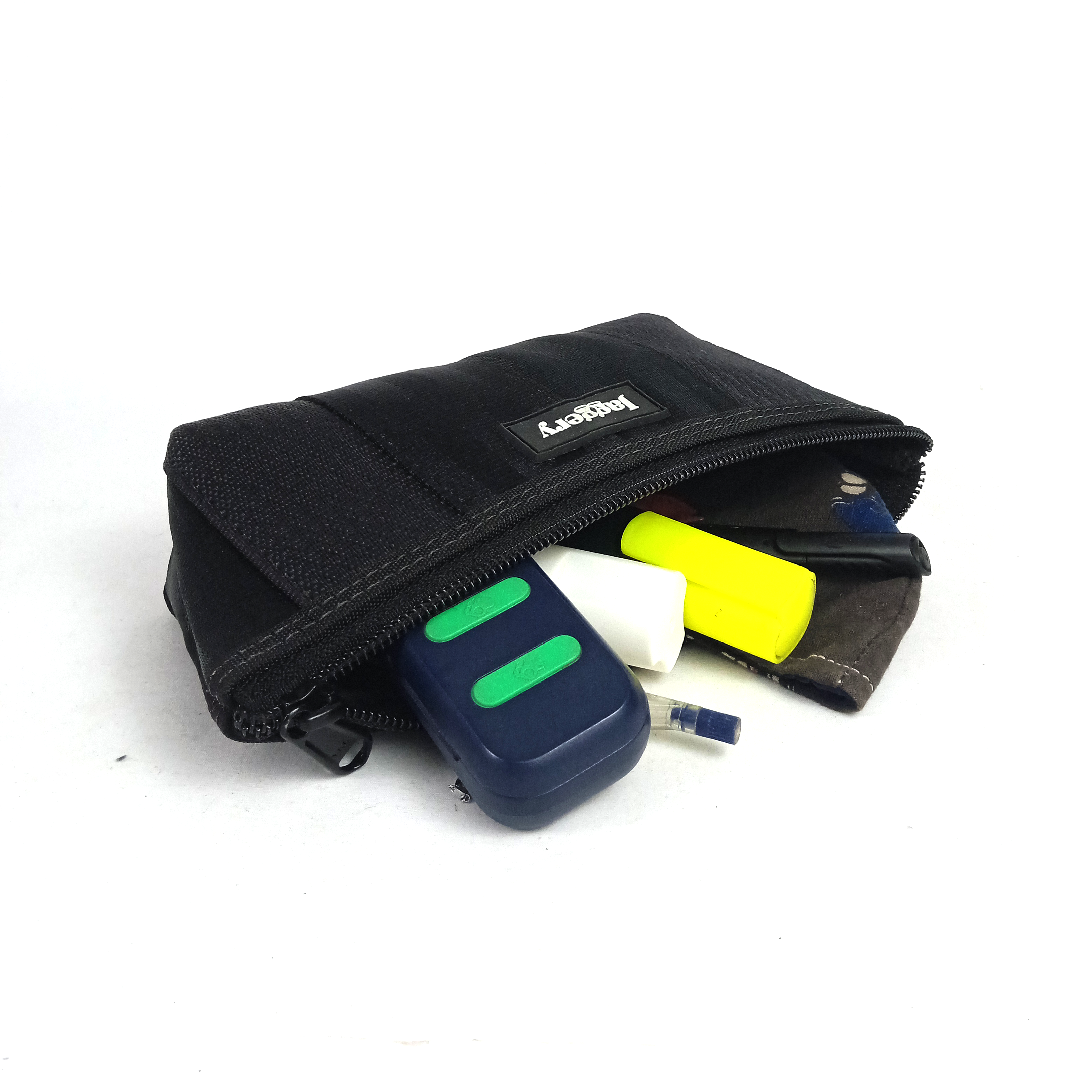 Noir Essentials Travel Pouch in Rescued Car Seat Belts