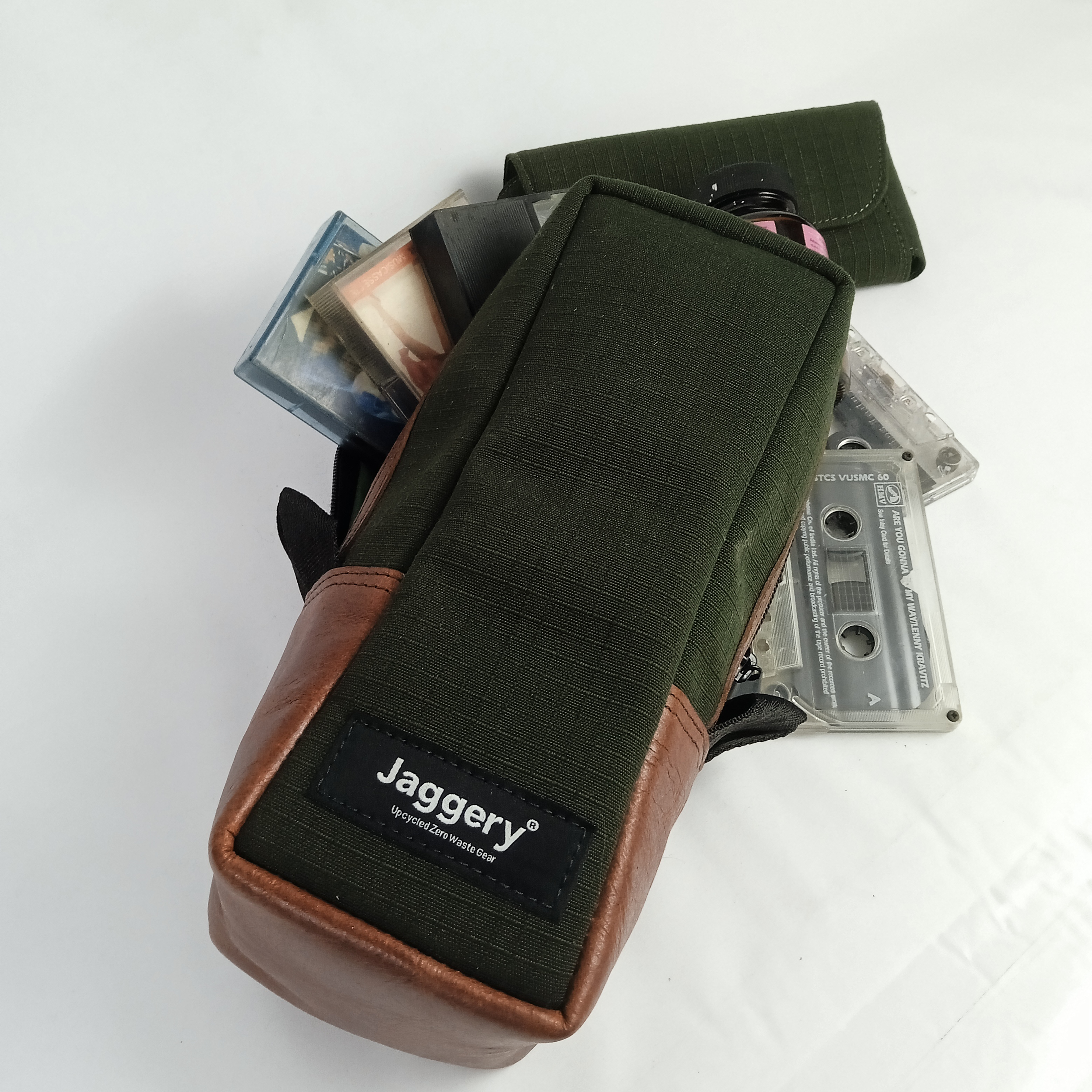 Outback and Beyond Vertical Dopp Kit in Olive Green & Brown Salvaged Nubuck