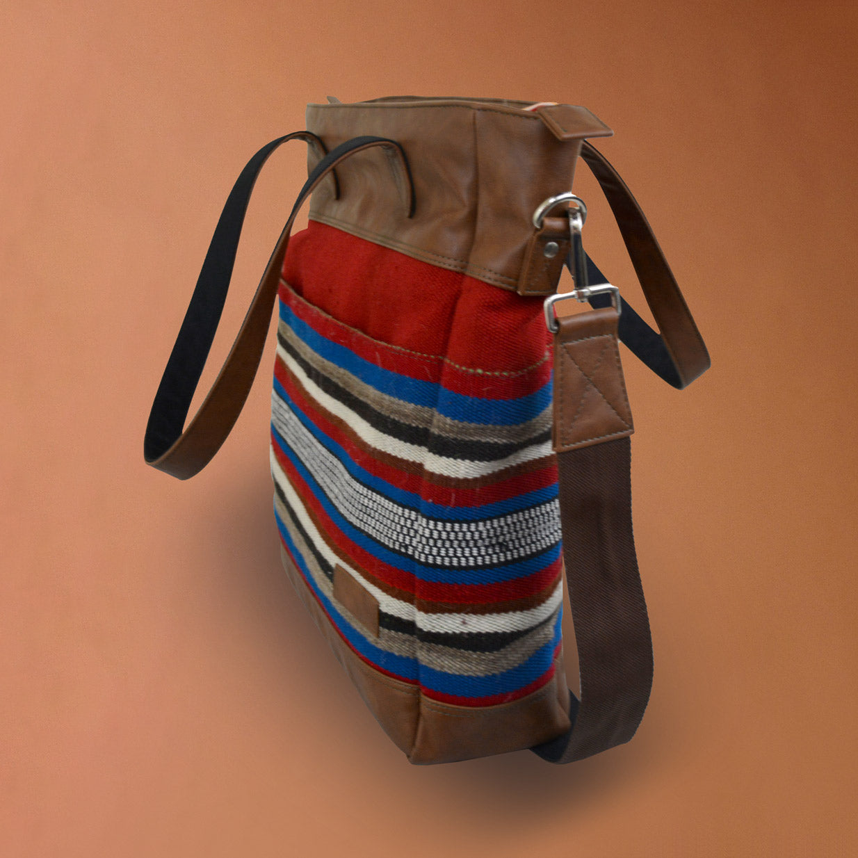 Punar Prayog Quintessential Tote Bag in Vegan Leather and Red Yak Wool Shawl (15")