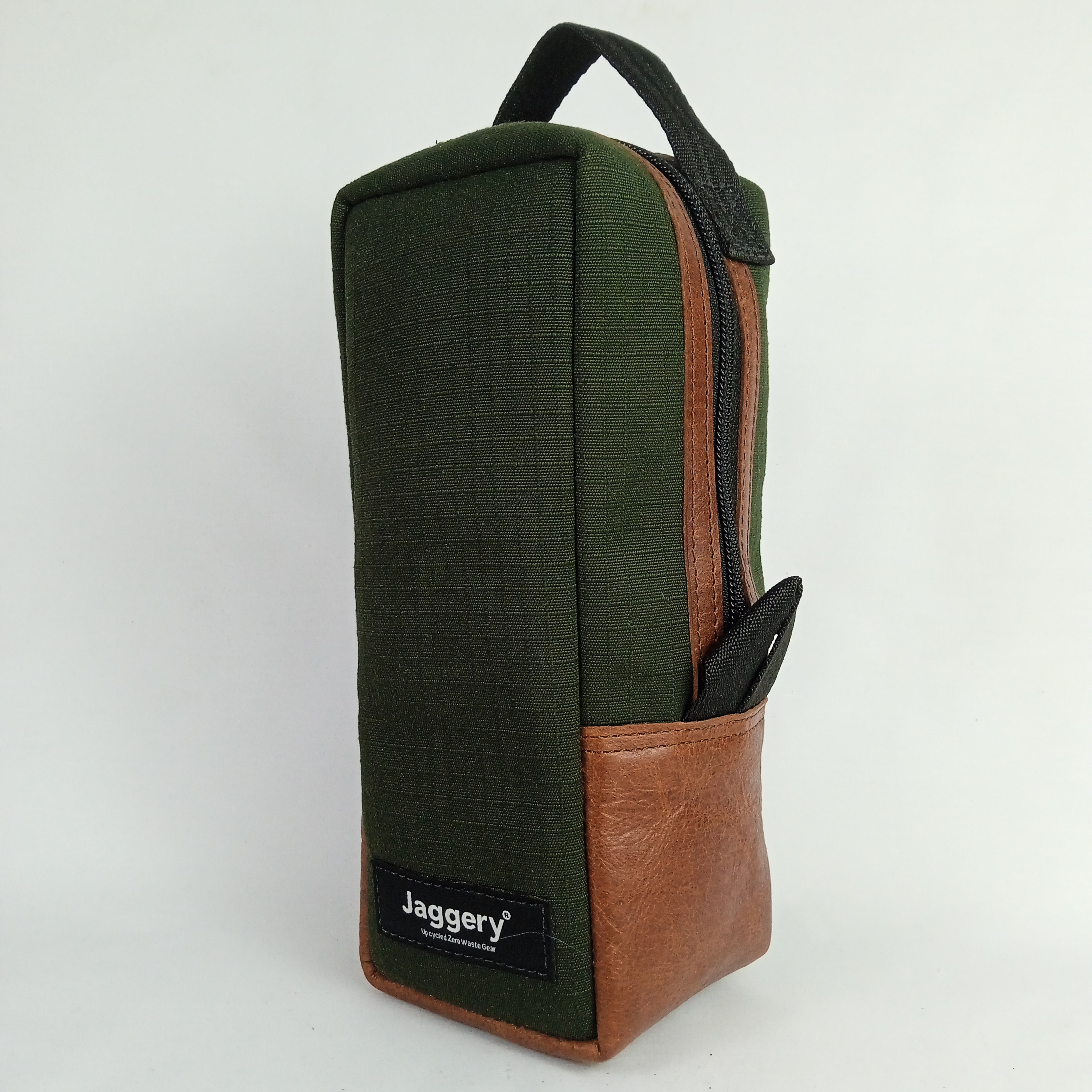 Outback and Beyond Vertical Dopp Kit in Olive Green & Brown Salvaged Nubuck